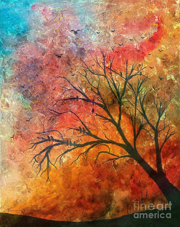 Crow Tree Colored Sky 1 Painting by Barbara A Griffin
