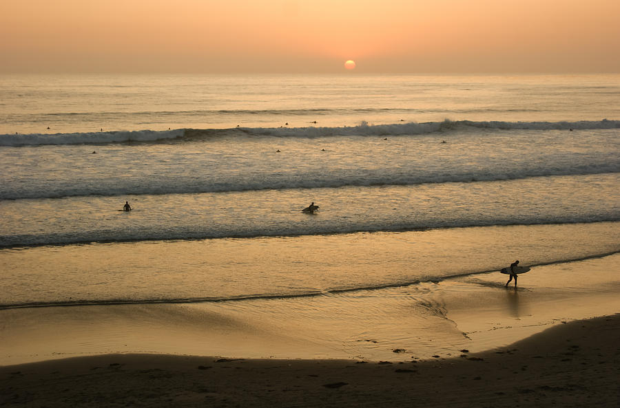 San Diego Photograph - Crowded Californian Surfing Sunset - Pacific Beach San Diego California by Georgia Mizuleva