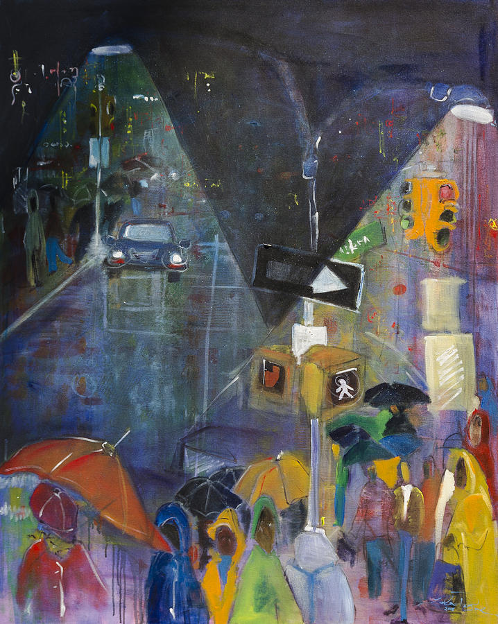 Crowded Intersection Painting by Leela Payne