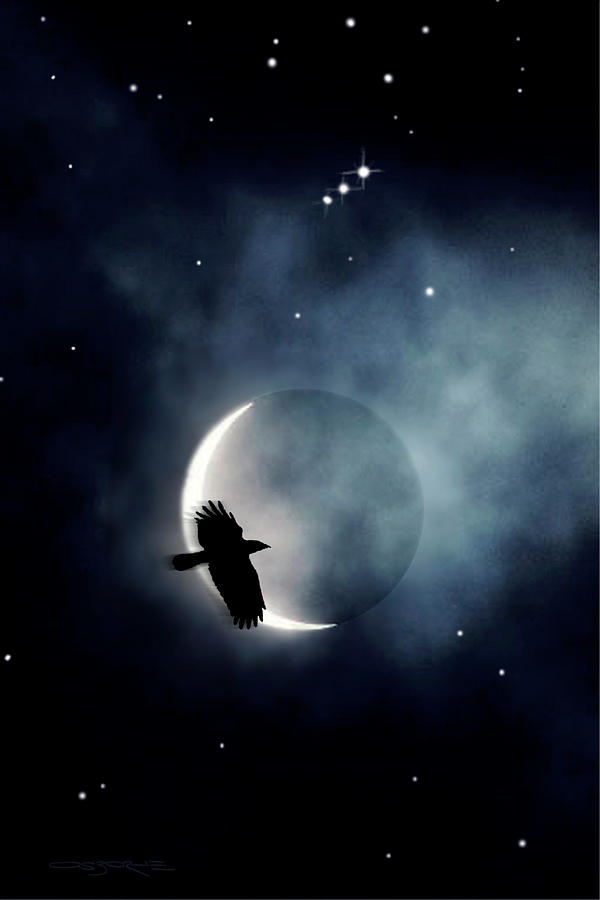 CrowMoon and Orion Painting by Patrick J Osborne