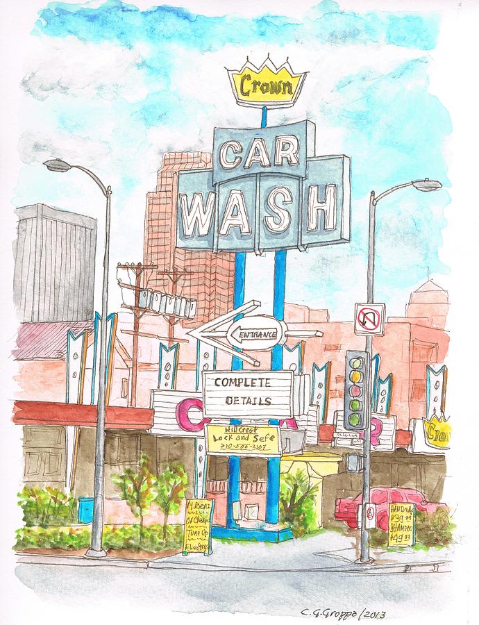 Crown Car Wash in Pico Blvd., Century City, California Painting by Carlos G Groppa