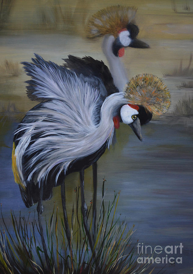 Crowned Cranes Painting by Nancy Bradley