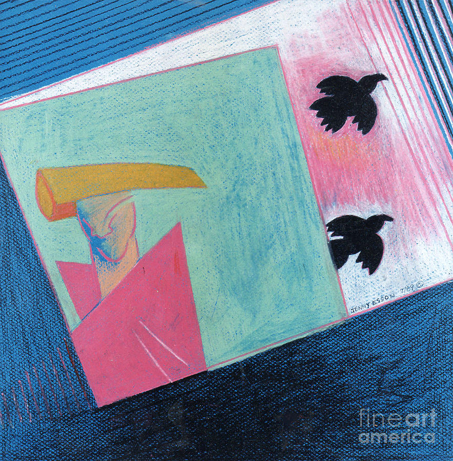 Abstract Painting - Crows And Geometric Figure by Genevieve Esson