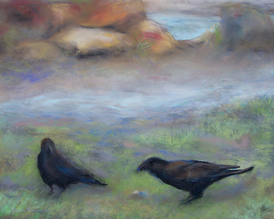 Crows at the Park Pastel by Jackie Bush-Turner
