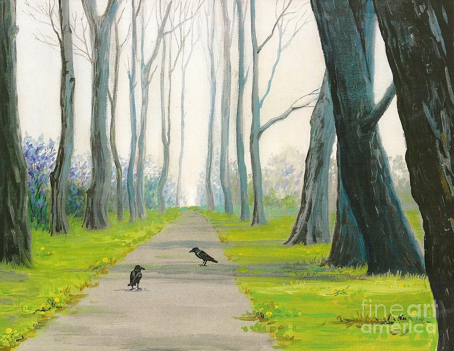 Crows On The Path Painting by Margaryta Yermolayeva