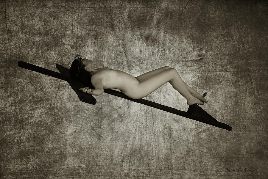 Nude Photograph - Crucified woman in sepia  by Ramon Martinez