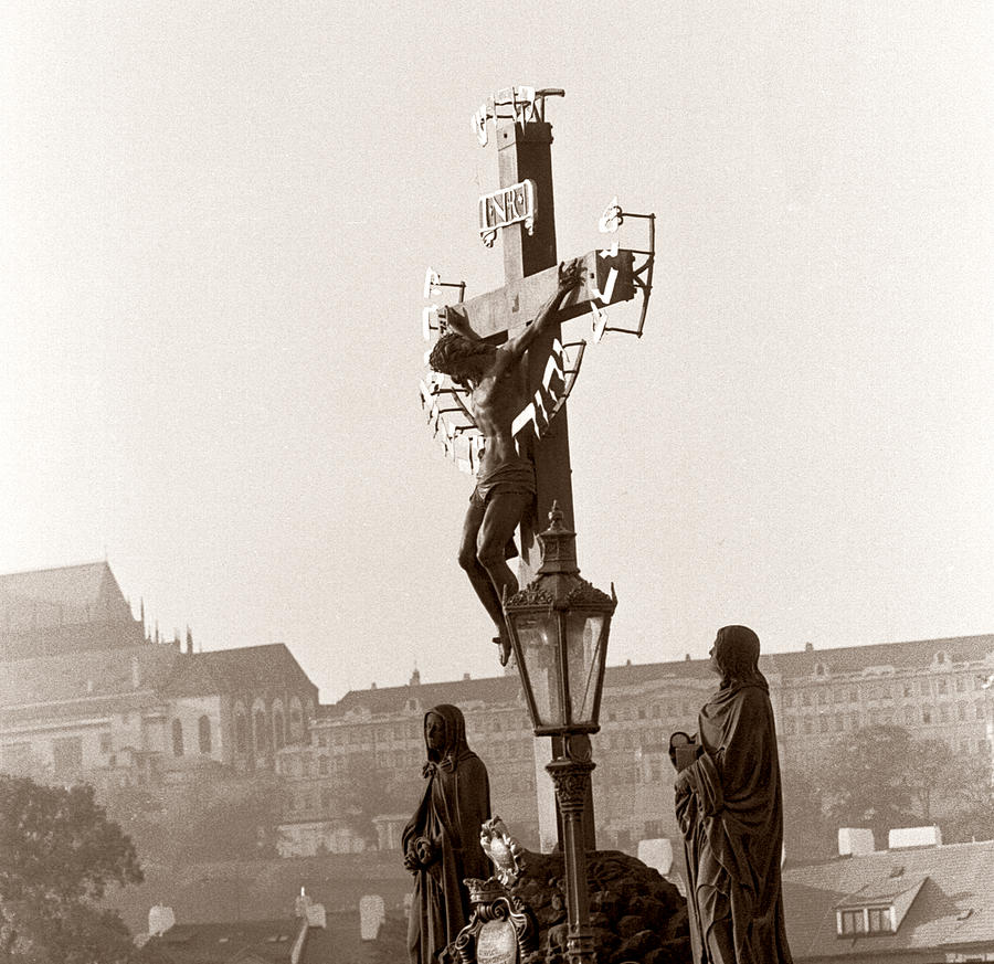 Crucifix Charles Bridge Prague Photograph by Tom Wurl