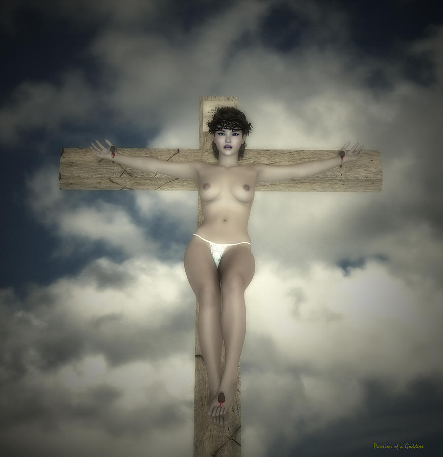 Crucifix Digital Art - Crucifix in yellow contrast by Ramon Martinez