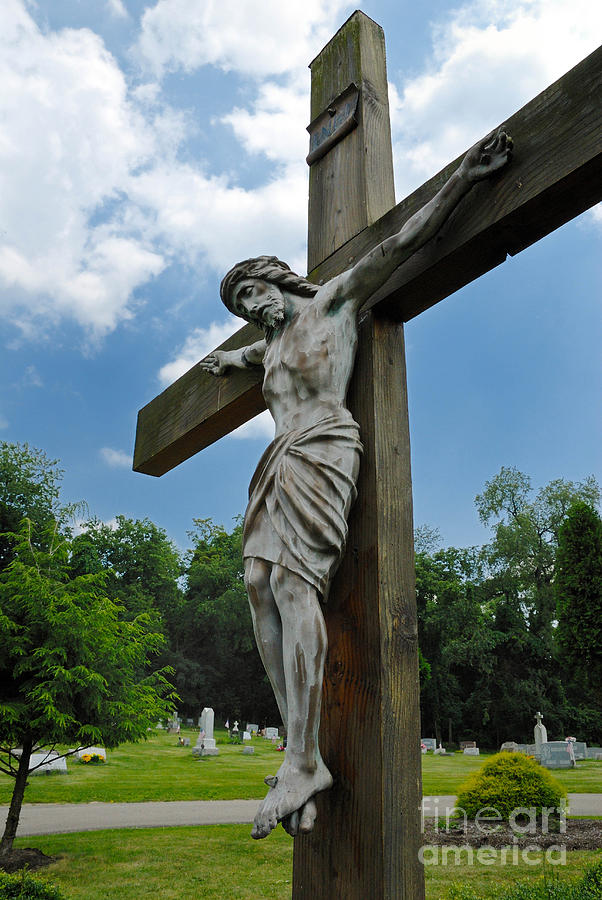Jesus Christ Photograph - Crucifix Statue St James Cemetery Sewickley Heights Pennsylvania by Amy Cicconi
