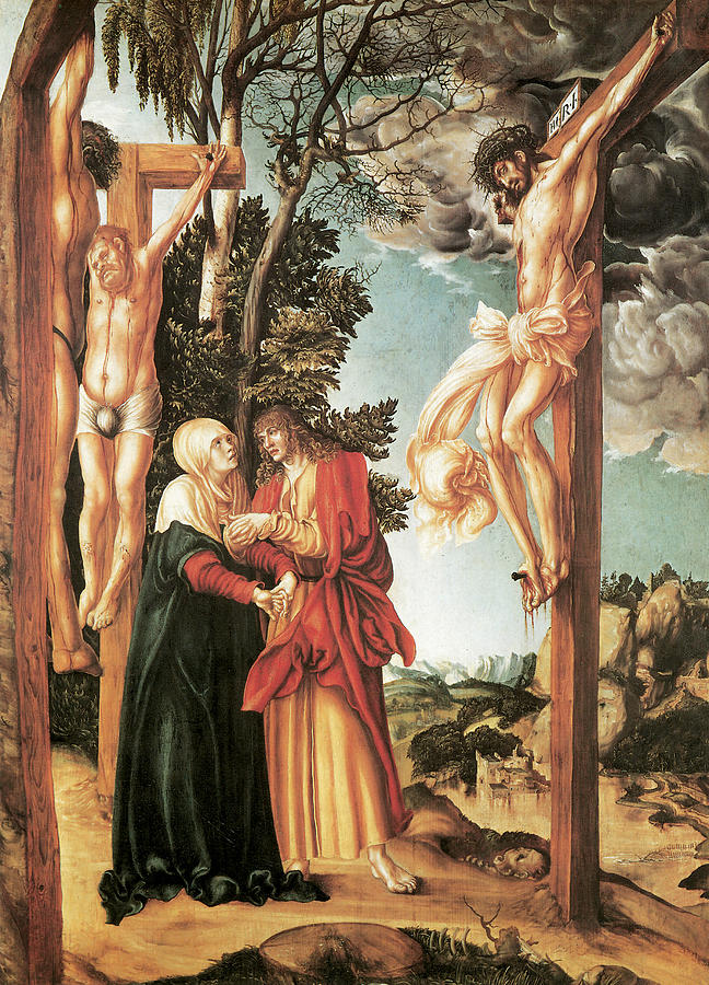Jesus Christ Painting - Crucifixion with the Virgin and St John the Baptist by Lucas Cranash the Elder