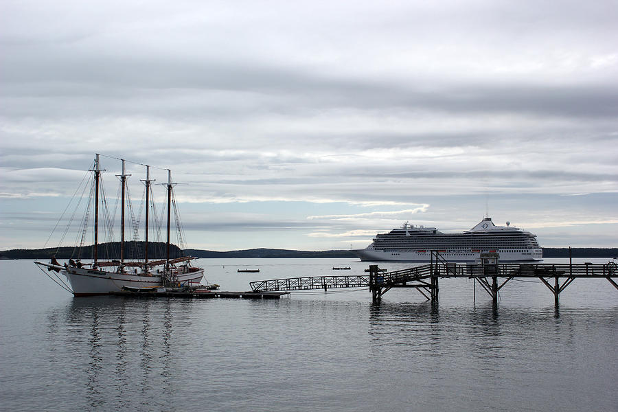 Cruise Ship and Schooner Photograph by Mary Bedy