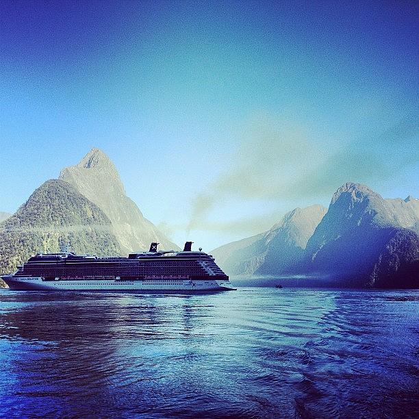 Newzealand Photograph - Cruise Ship In Milford Sound Over From by Nadia S