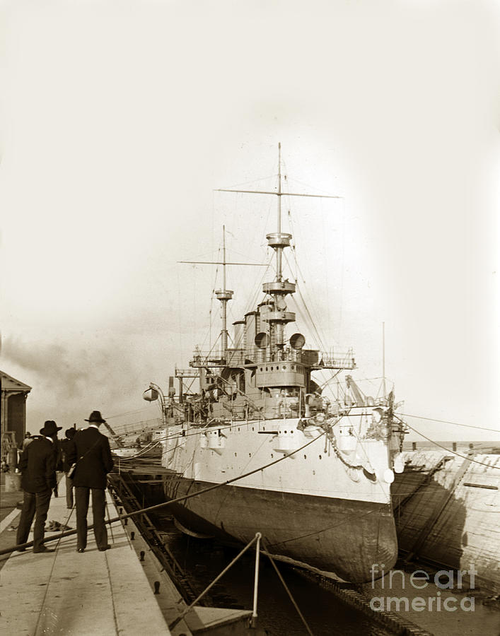 San Francisco Photograph - Cruiser USS New York going into dry dock San Francisco circa 1903 by Monterey County Historical Society