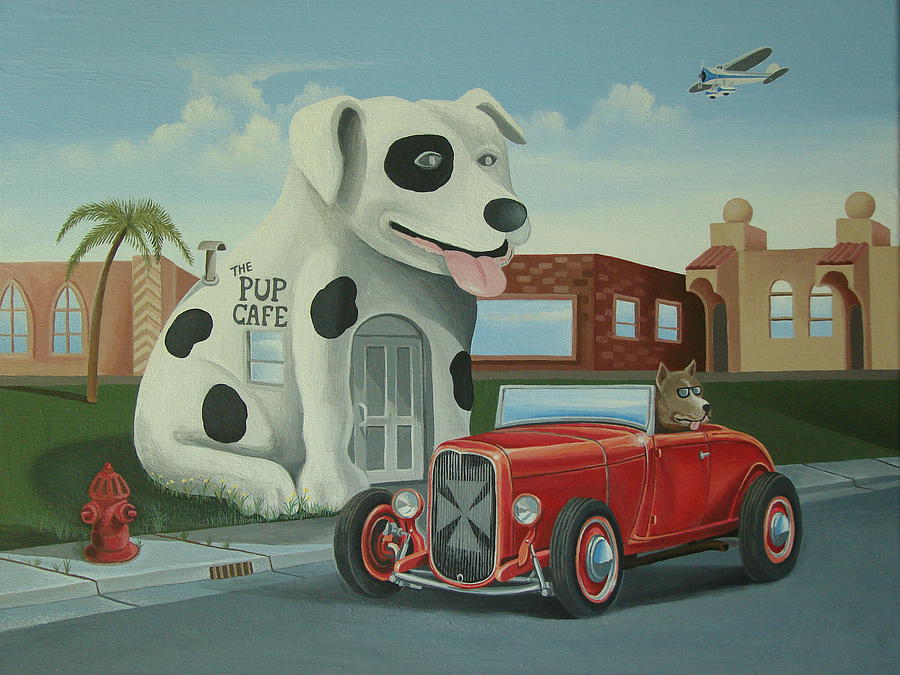 Cruisin at the Pup Cafe Painting by Stuart Swartz