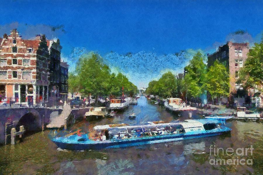 Boat Painting - Cruising in Amsterdam by George Atsametakis