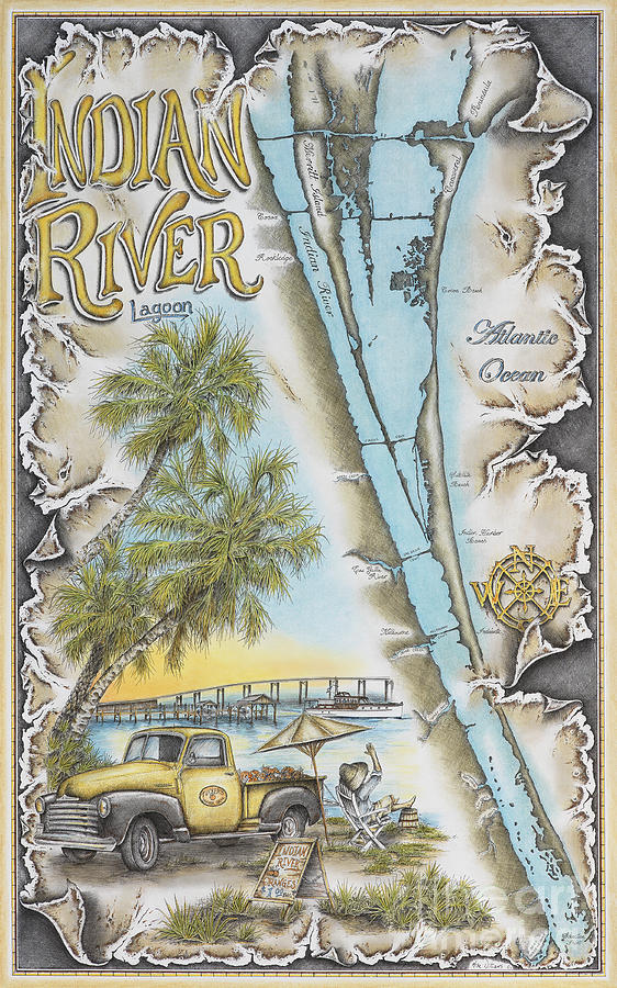 Indian River Drawing - Cruising the Indian River by Mike Williams Indian River Drawing - Cruising the Indian River by Mike Williams