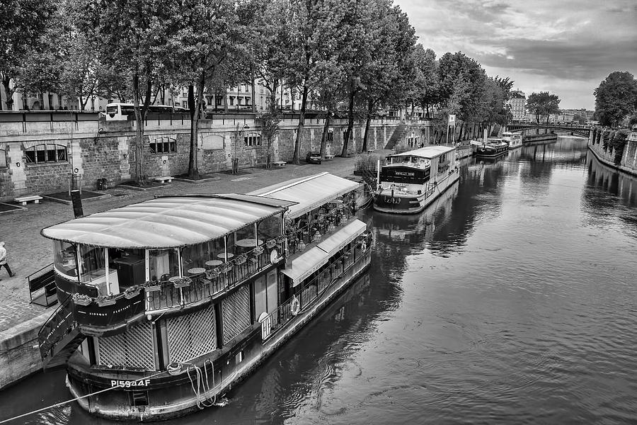 Boat Photograph - Cruising the Seine BW by Georgia Clare