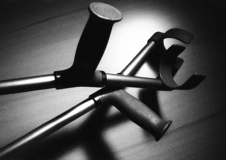 Crutches, close-up, B&W Photograph by Laurent Hamels