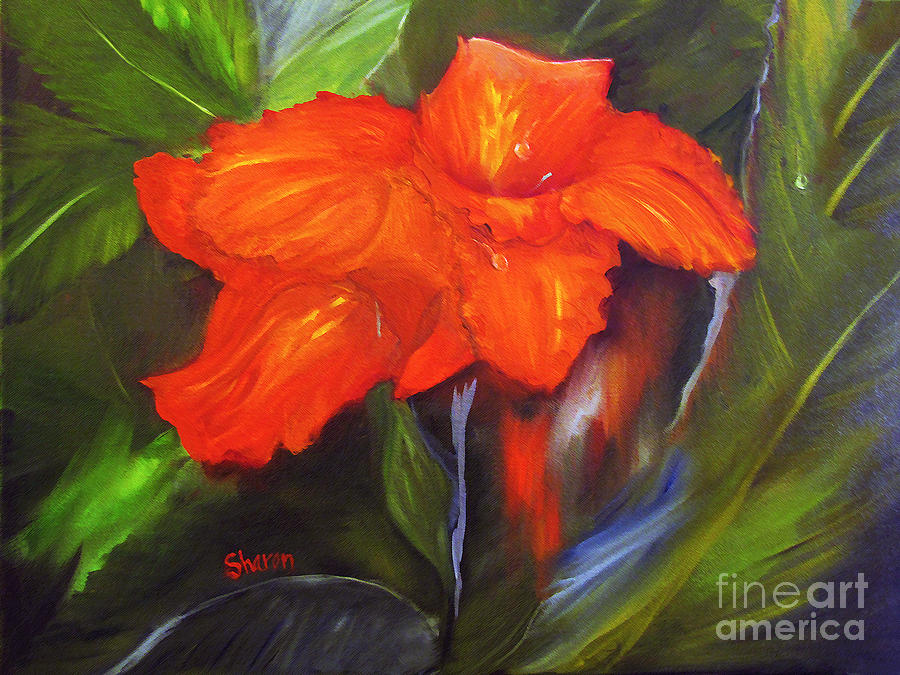 Flowers Still Life Painting - Crying in the rain by Sharon Burger