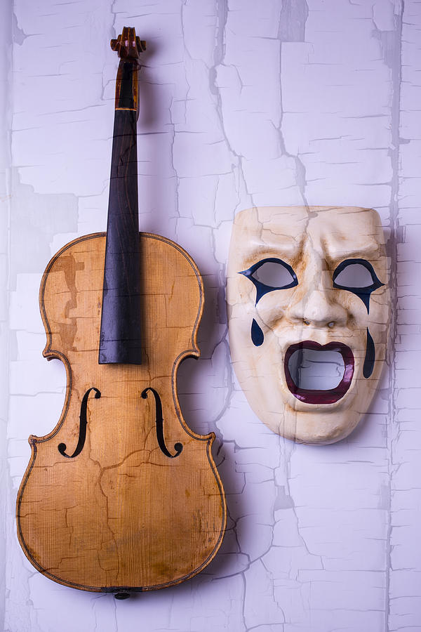 Violin Photograph - Crying Mask With Violin by Garry Gay