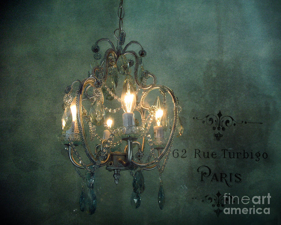 Paris Crystal Chandelier - Paris Sparkling Chandelier - Opulent Parisian Teal Crystal Chandelier Photograph by Kathy Fornal