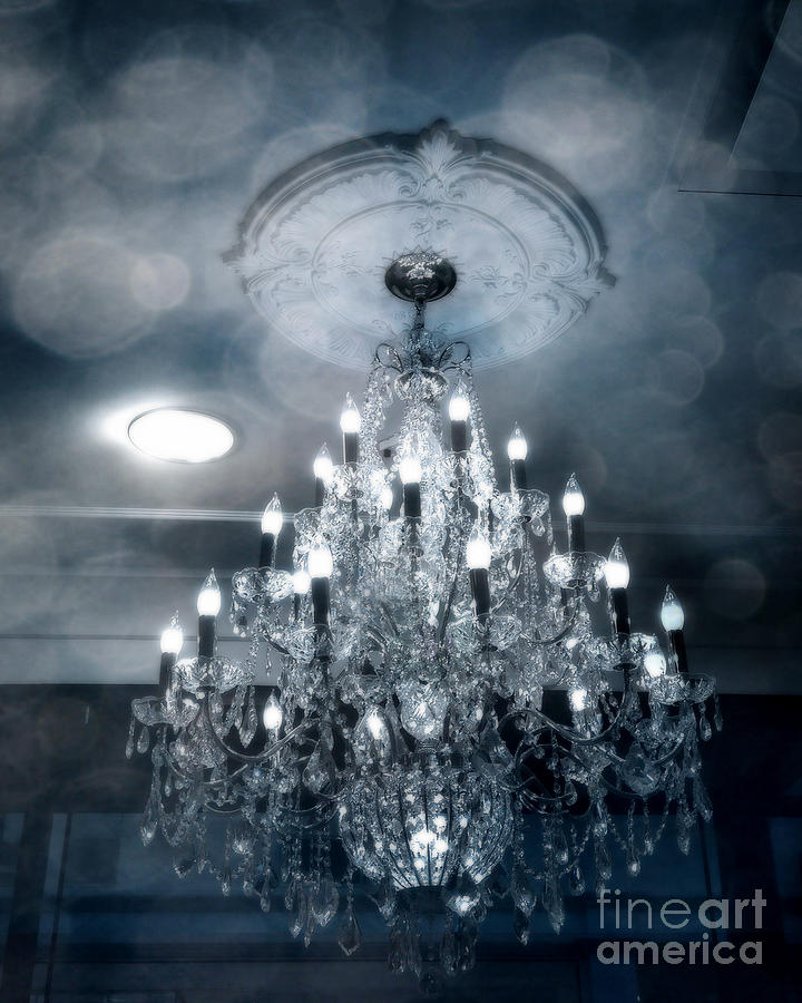 Crystal Chandelier Photo - Sparkling Twinkling Lights Elegant Romantic blue Chandelier Photograph Photograph by Kathy Fornal
