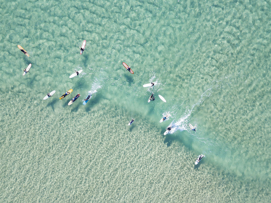 Crystal Clear Waters With Surfers Seen From Above Photograph by Vicki Smith