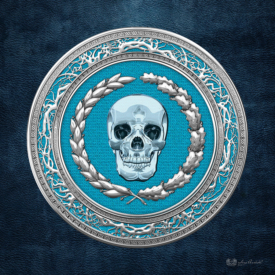 Crystal Human Skull on Blue Digital Art by Serge Averbukh
