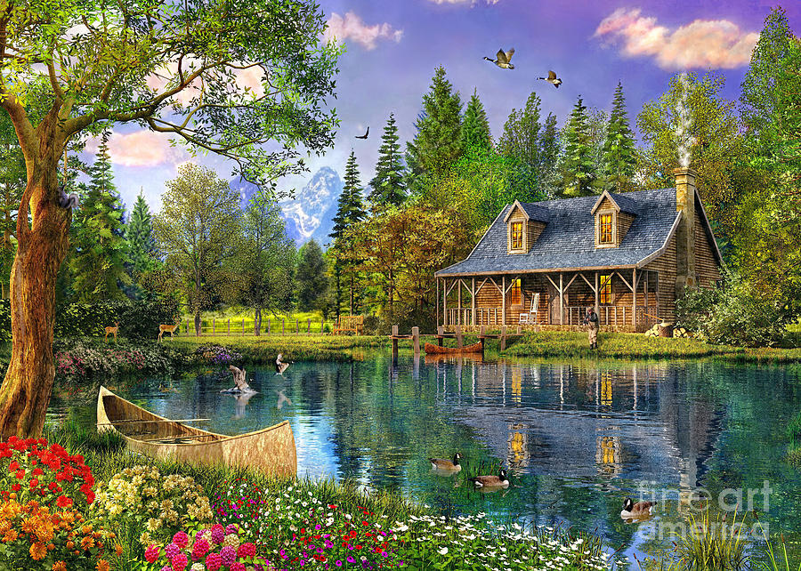Crystal Lake Cabin #1 Digital Art by MGL Meiklejohn Graphics Licensing
