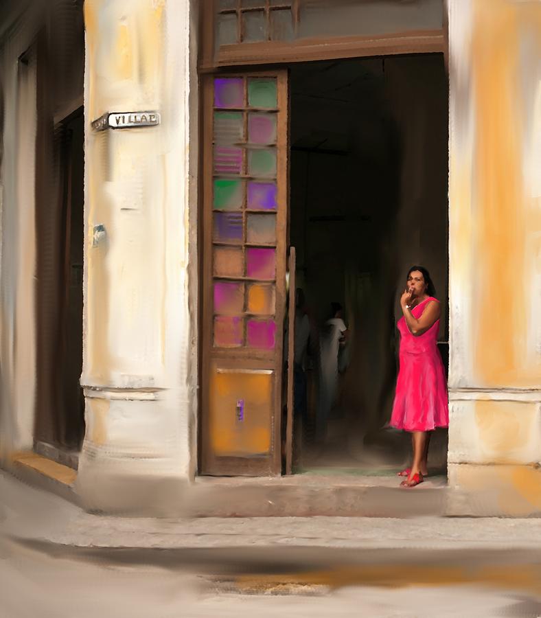 Cuba lady in red Digital Art by Mary Armstrong