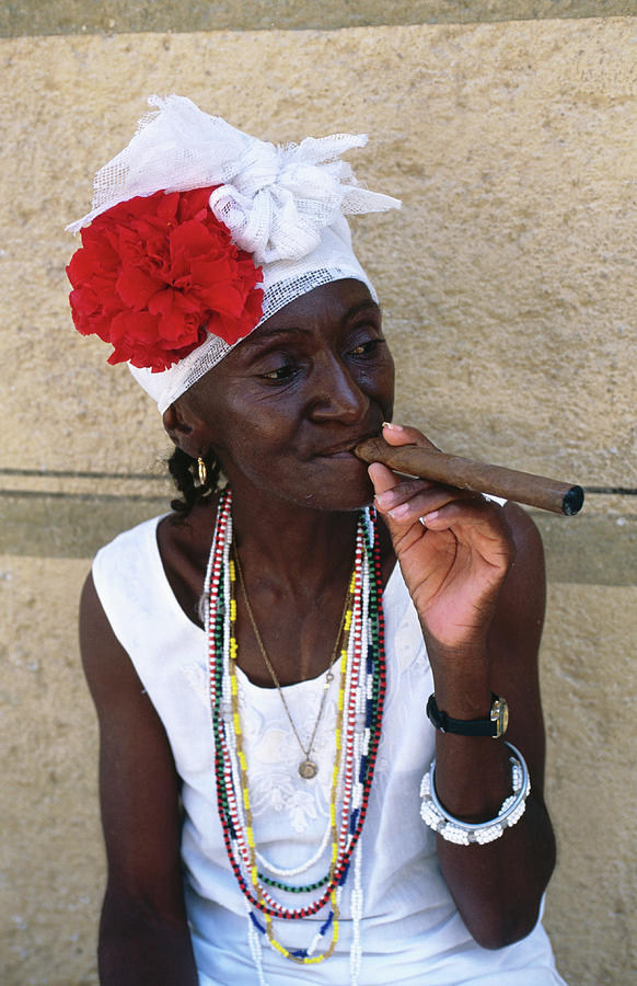 Cuban Woman Smoking Cigar, Plaza De Photograph by Dallas Stribley