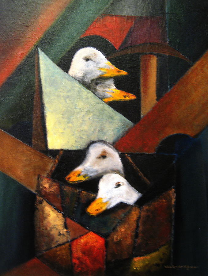 Cubed Geese Painting by Val Byrne