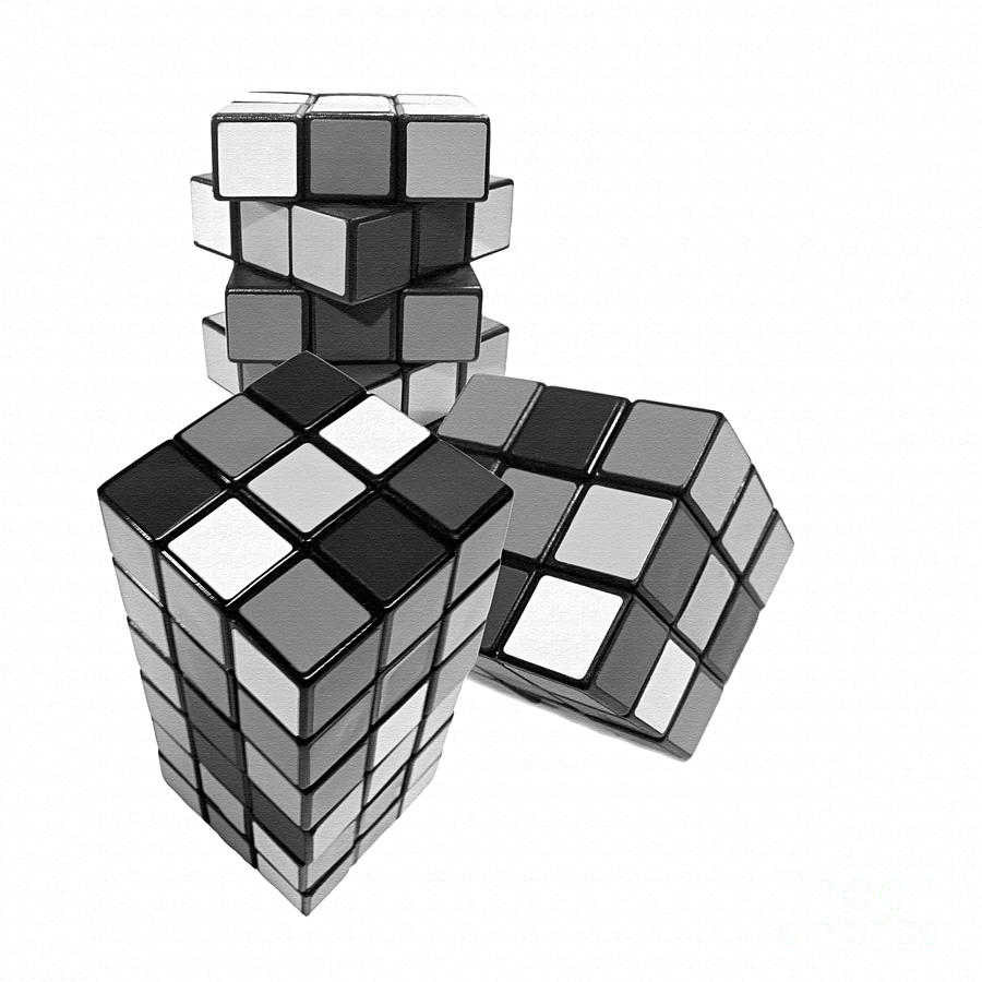 Cube Photograph - Cubed - Shades of Grey by Kaye Menner