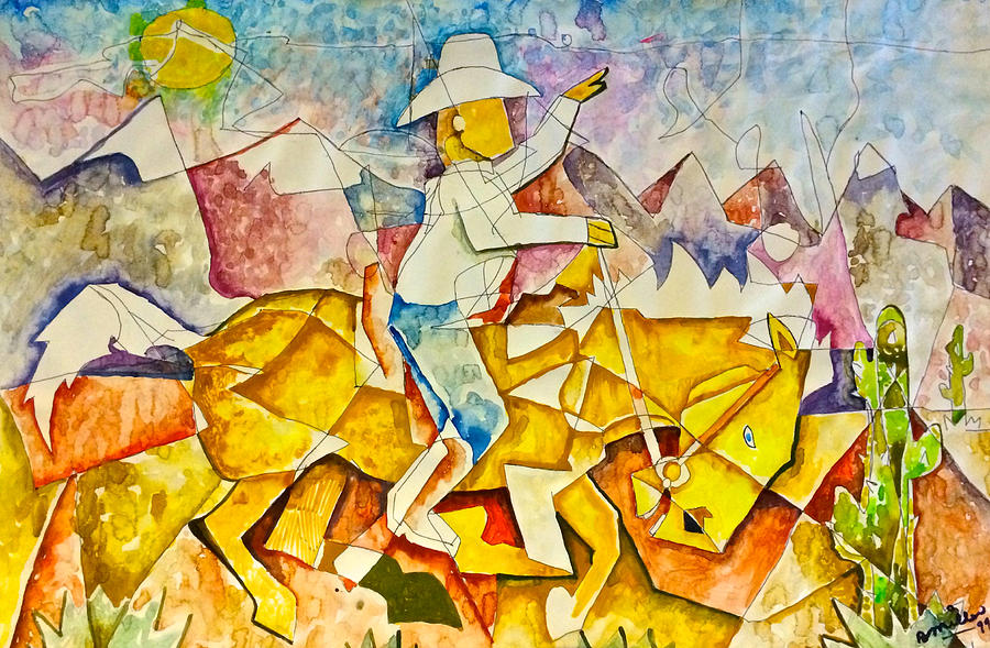 Abstract Painting - Cubist Cowboy by Bern Miller