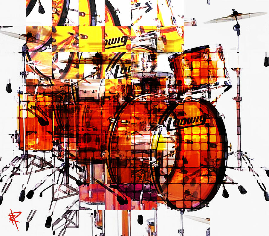 Abstract Mixed Media - Cubist Drums by Russell Pierce