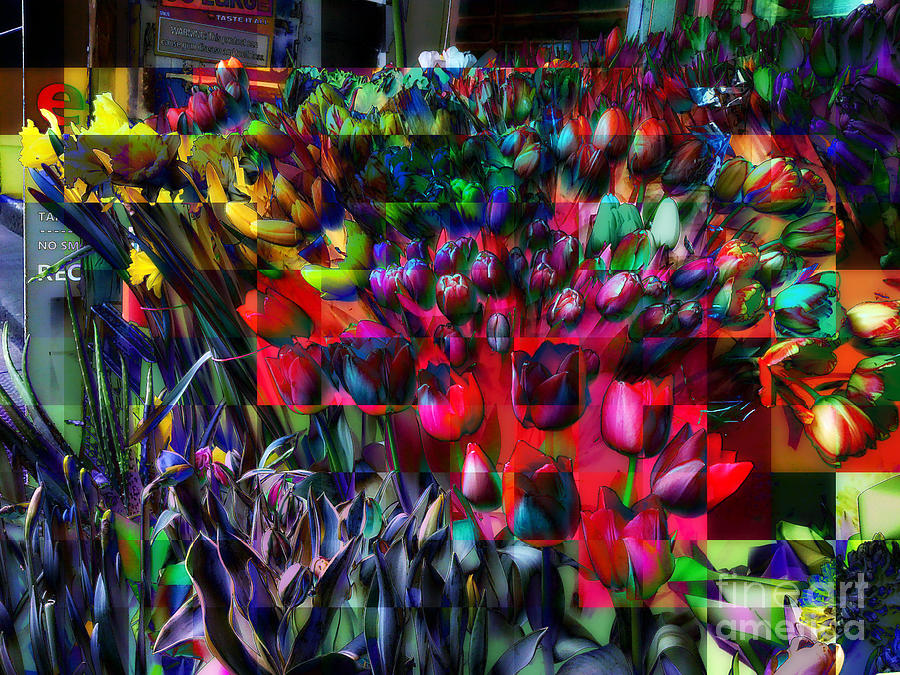 Flower Photograph - Tulips - Blue Tone - NYC Markets by Miriam Danar
