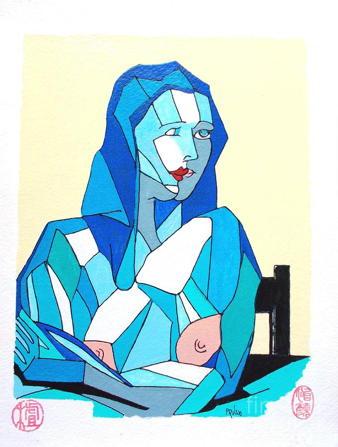 Cubistic Blue Lady Painting by Thea Recuerdo