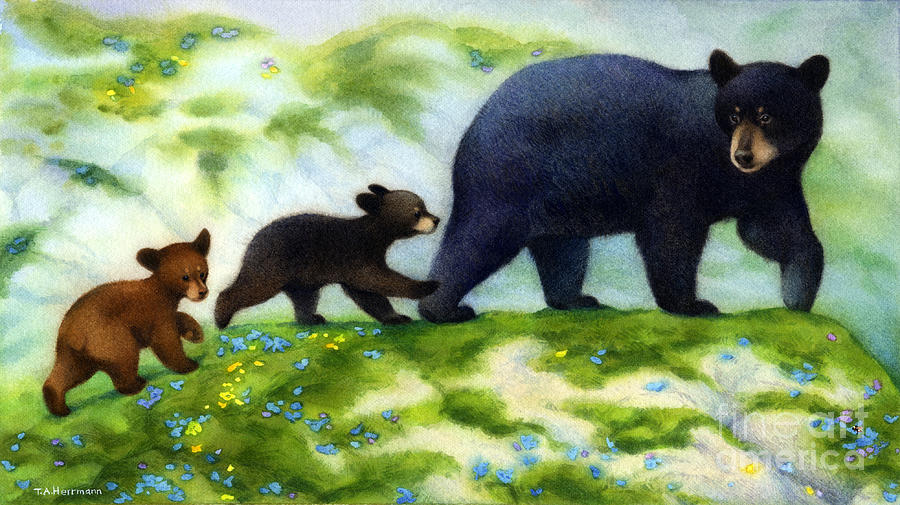 Cubs Day Out Black Bears Painting by Tracy Herrmann