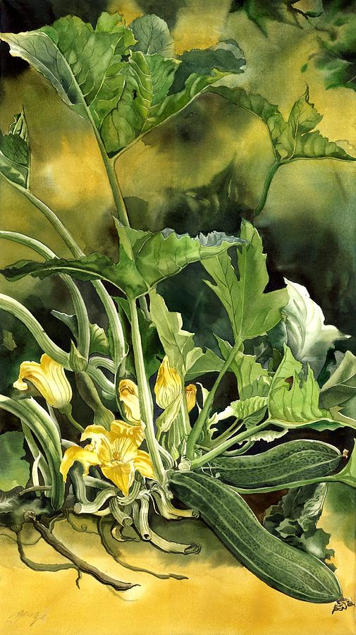 Cucumbers in the garden Painting by Alfred Ng