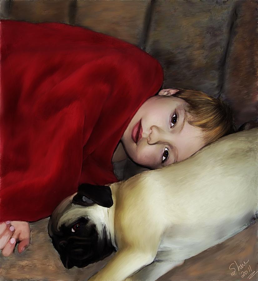 Pug Painting - Cuddle Time by Shere Crossman