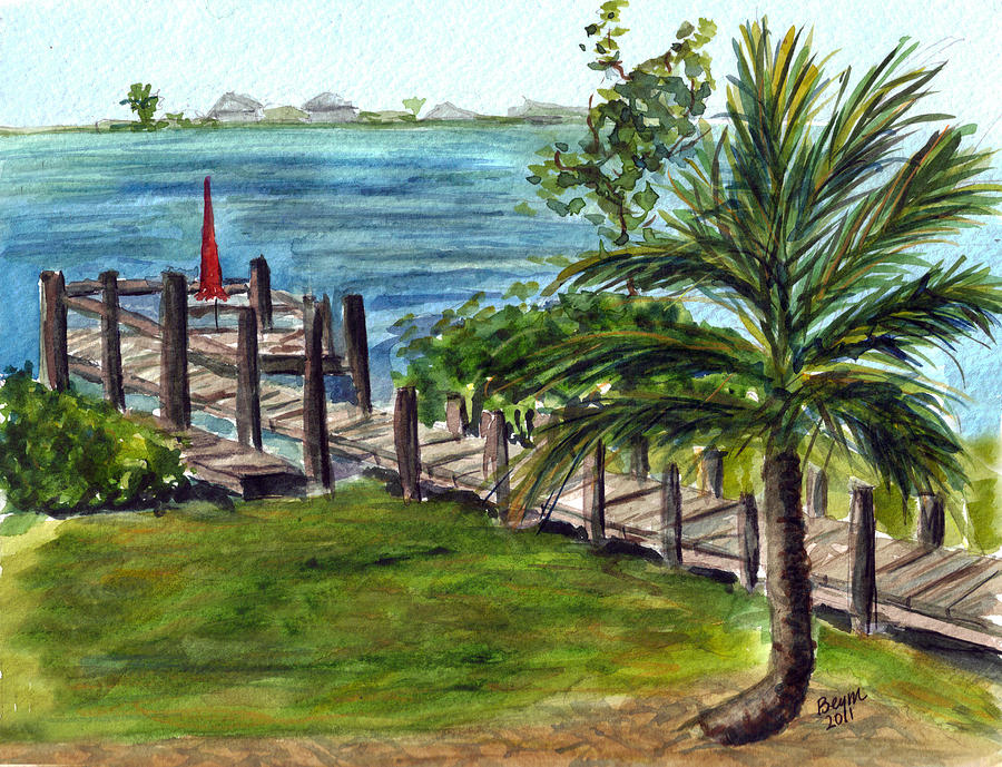 Cudjoe dock Painting by Clara Sue Beym