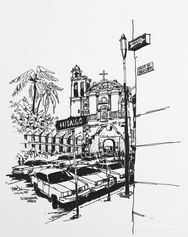 Cuernavaca Mexico Hidalgo Street Drawing by Robert Birkenes