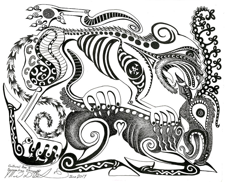 Cultural zoo 4 Sarmatian Struggle Drawing by Melinda Dare Benfield