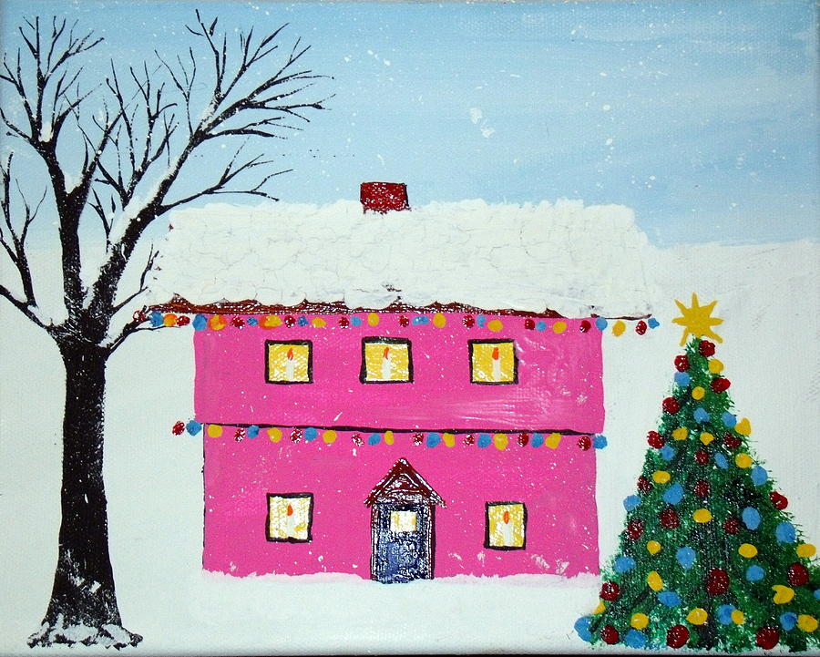 Christmas Painting - Cup Cake Christmas House by Daniel Nadeau