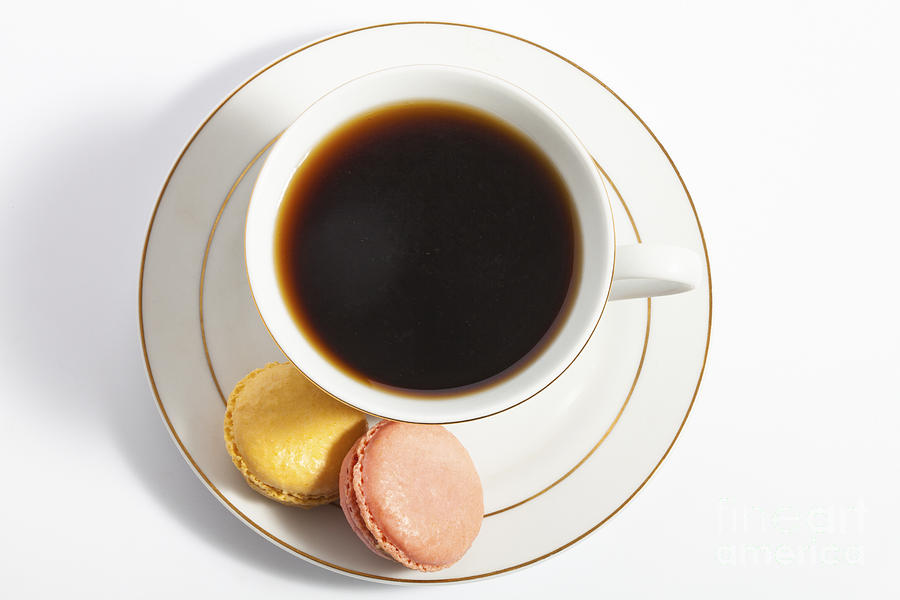 Cup of black coffee and two French macaroons Photograph by Diane Macdonald