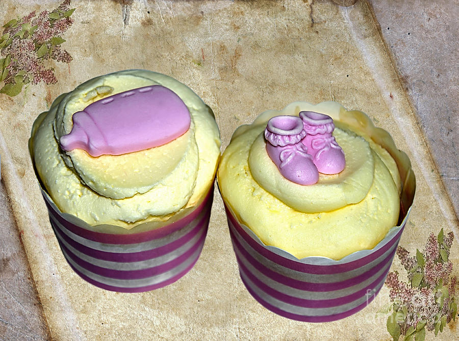 Cupcakes - Booties and Baby Bottle Photograph by Kaye Menner
