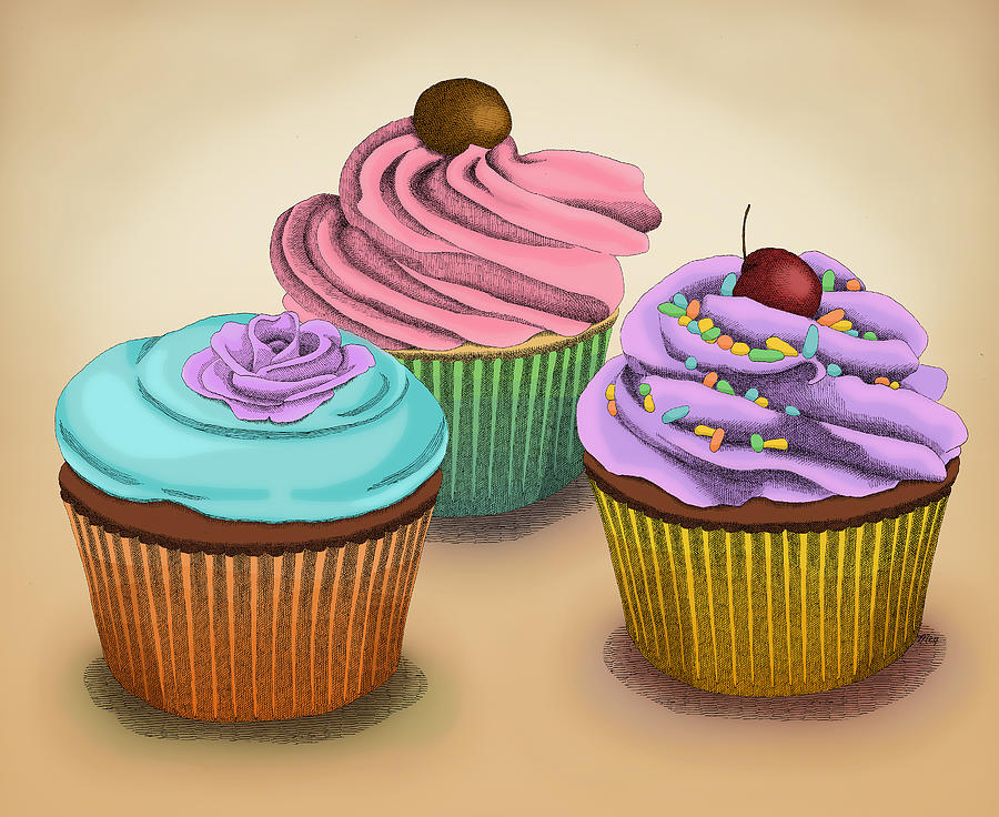 Cupcakes Drawing by Meg Shearer