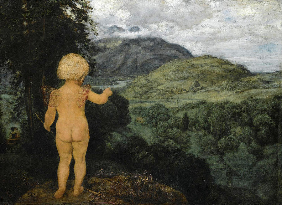 Hans Thoma Painting - Cupid as landscape painter by Hans Thoma