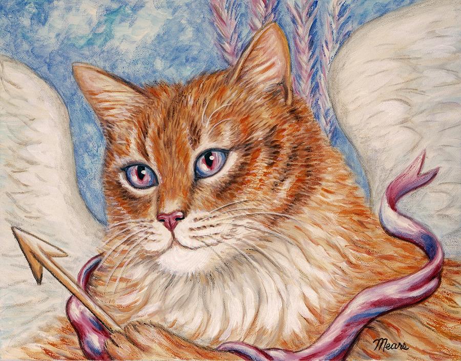 Valentines Day Painting - Cupid Kitty by Linda Mears