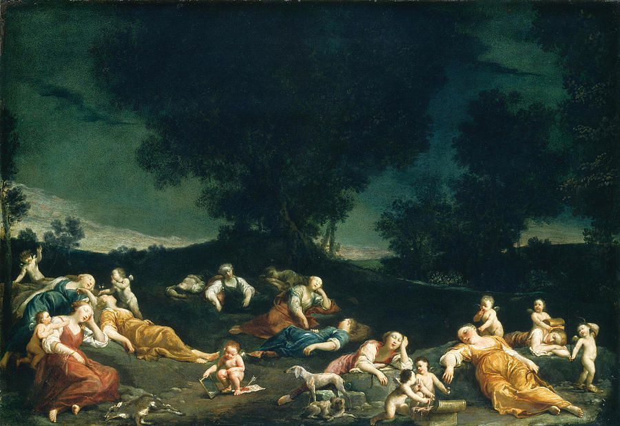 Cupids Disarming Sleeping Nymphs Painting by Giuseppe Maria Crespi